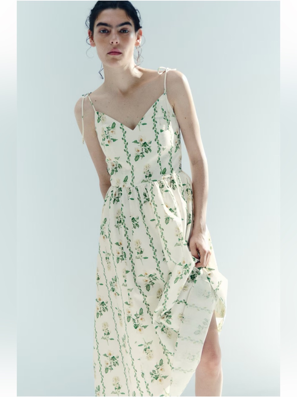 H&M Cotton Flared Skirt Strappy Dress Cream Rose Rosehip Print size S Small